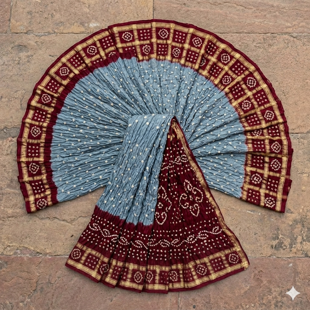 Ash grey Bandhej with Ghatchola Border