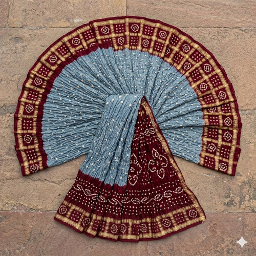 Ash grey Bandhej with Ghatchola Border